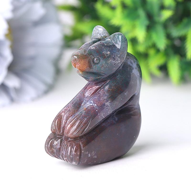 2" Moss Agate Bear Crystal Carving Animal Cartoon Bulk Best Crystal Wholesalers