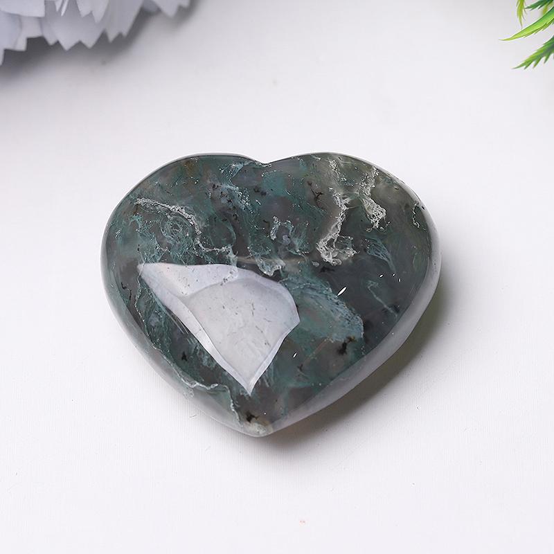 2" Moss Agate Heart Crystal Carvings Best Crystal Wholesalers