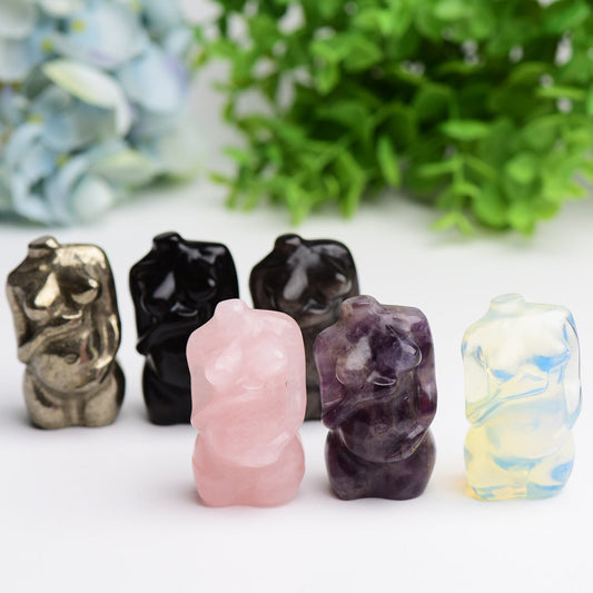 2.2" Pregnant Woman Body Model Crystal Carving Bulk Best Crystal Wholesalers Silver Obsidian Black Obsidian Pyrite Opalite Dream Amethyst Rose Quartz