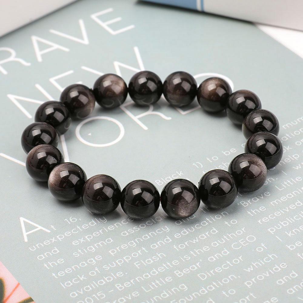 12mm Silver Obsidian Bracelet Best Crystal Wholesalers