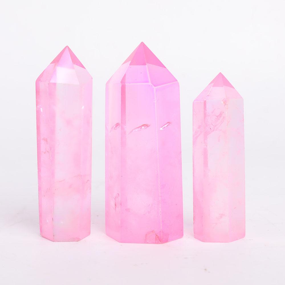 Set of 3 Aura Pink Towers Points Bulk Best Crystal Wholesalers