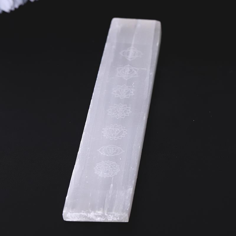 7.5" Selenite Stick Wand with Laser Engraved Chakra Pattern Bulk Best Crystal Wholesalers