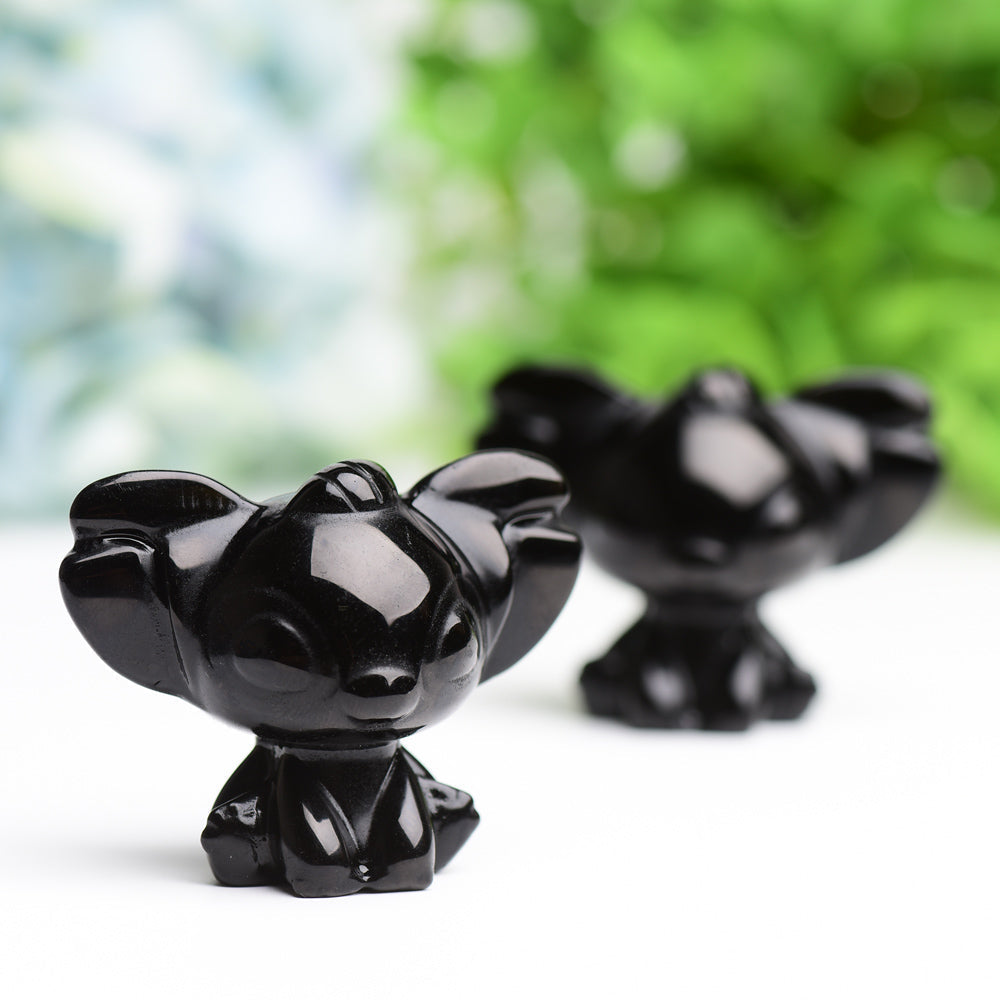 1.7" Black Obsidian Stitch Crystal Carving Cartoon Bulk Best Crystal Wholesalers