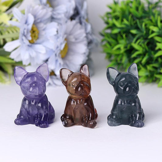 2.5" Wholesale High Quality Fluorite French Bulldog Carving Crystal Dog For Home Decor Animal Bulk Best Crystal Wholesalers