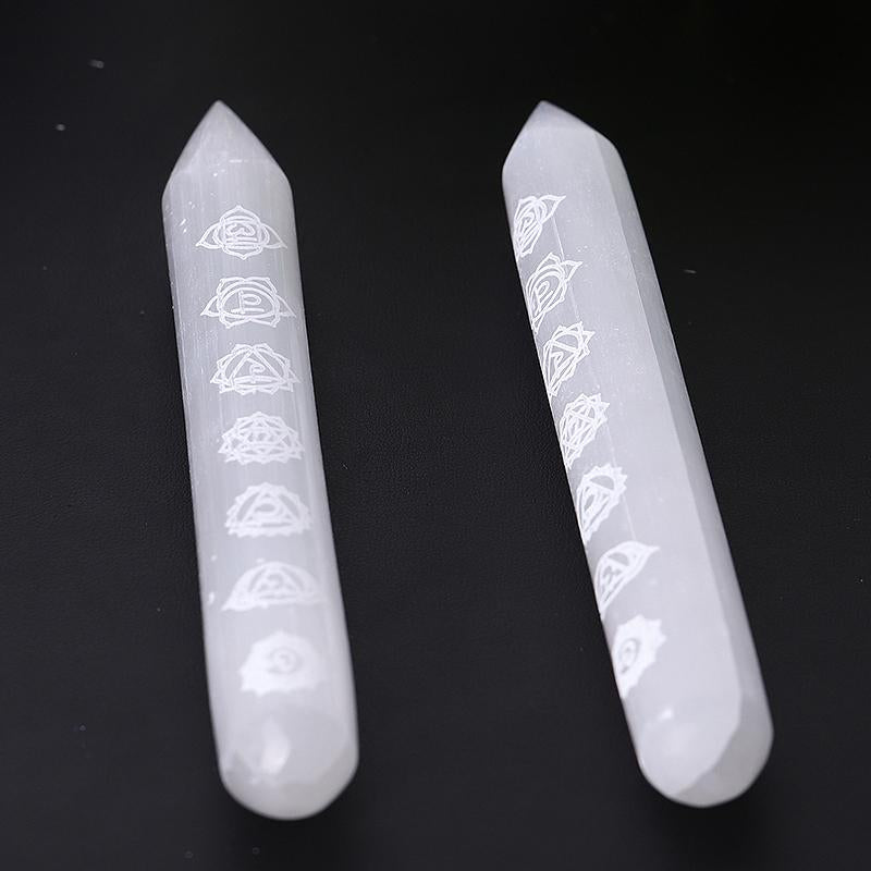 6" White Selenite Wands with Laser Engraved Chakra Pattern Bulk Best Crystal Wholesalers