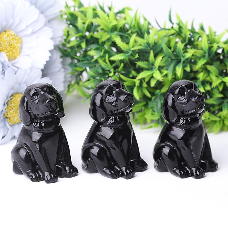 2.7" Black Obsidian Dog Crystal Carvings Animal Bulk Best Crystal Wholesalers