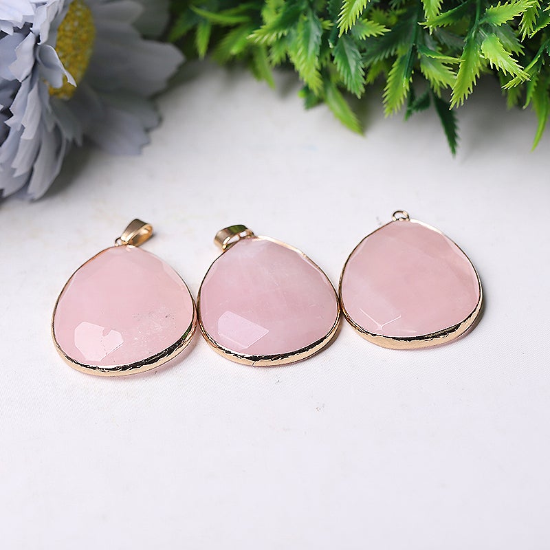 1.75" Rose Quartz Pendant with Golden Rim Best Crystal Wholesalers