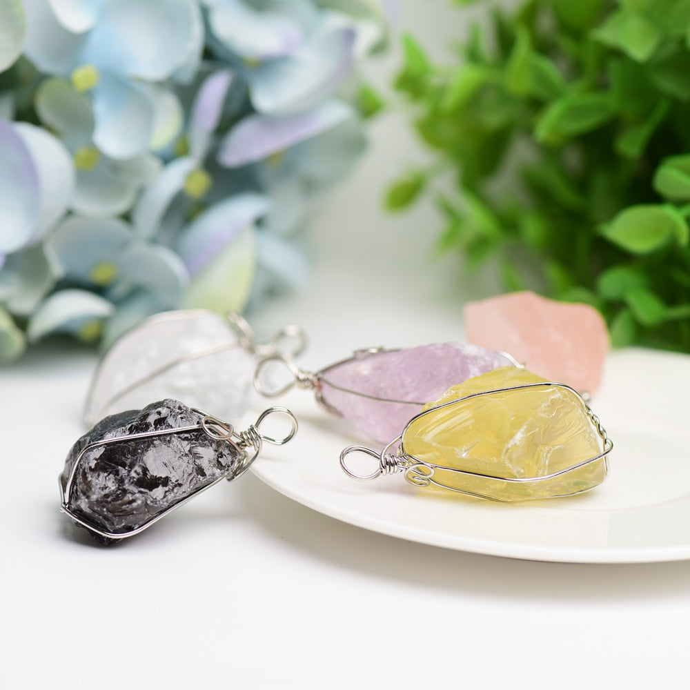 Raw Stone Crystal Pendant Bulk Best Crystal Wholesalers Amethyst Citrine Clear Quartz Black Obsidian Rose Quartz