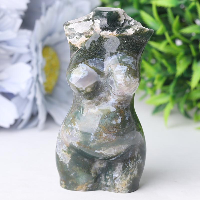 3" Moss Agate Pregnent Woman Body Crystal Carvings Best Crystal Wholesalers