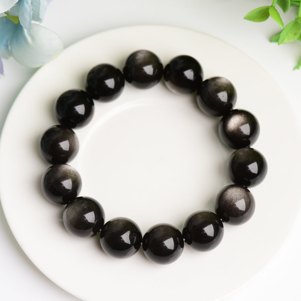 16mm Silver Obsidian Bracelet For Sale in Bulk -Wholesale