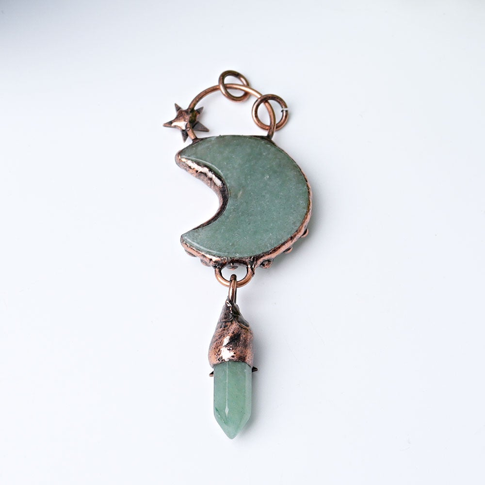 3.6" Green Aventurine Moon Design Pendant Best Crystal Wholesalers