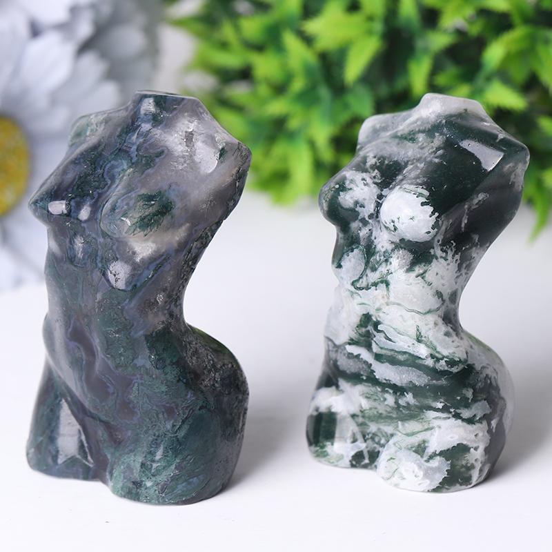 3“ Moss Agate Woman Model Body Crystal Carvings Best Crystal Wholesalers