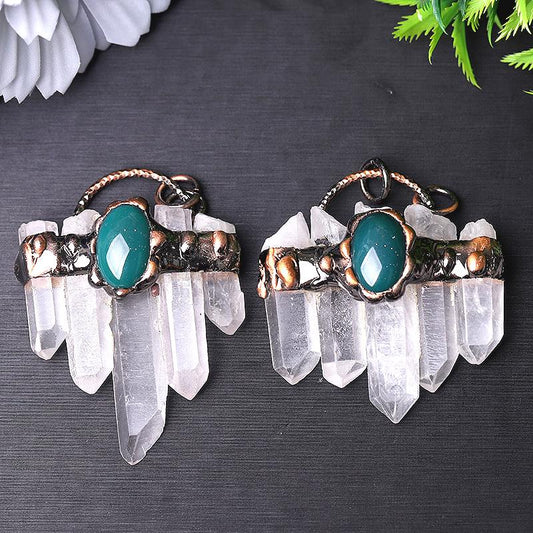 2" Clear Quartz with Green Quartz Pendant for Jewelry DIY Best Crystal Wholesalers