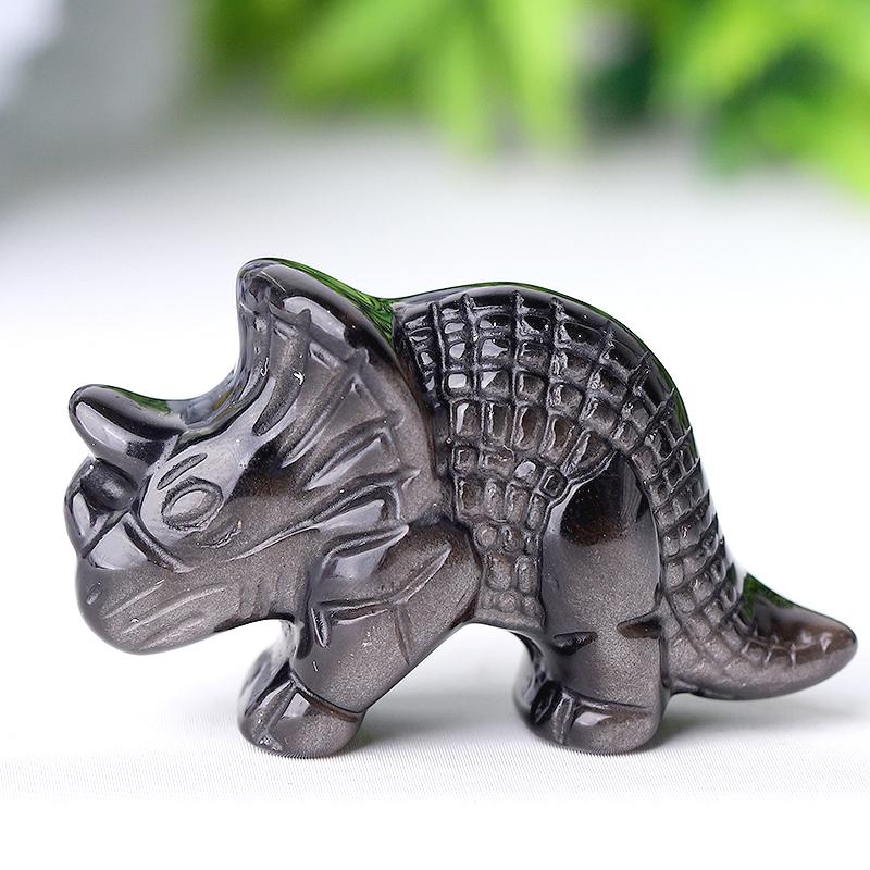 1.7" Silver Obsidian Dinosaur Crystal Carvings Animal Bulk Best Crystal Wholesalers