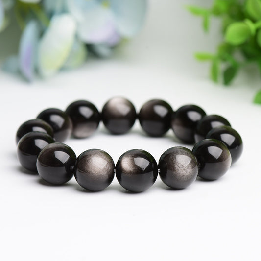 16mm Silver Obsidian Bracelet For Sale in Bulk -Wholesale