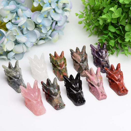 2.5" Mixed Crystal Dragon Head Animal Crystal Carving Bulk Best Crystal Wholesalers