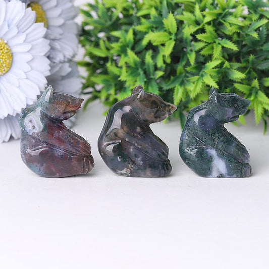 2" Moss Agate Bear Crystal Carving Animal Cartoon Bulk Best Crystal Wholesalers