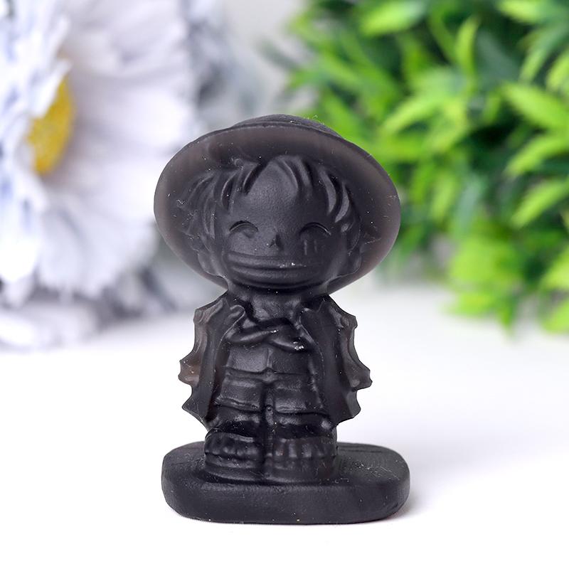 2.5" Black Obsidian Luffy Crystal Carvings Cartoon Bulk Best Crystal Wholesalers