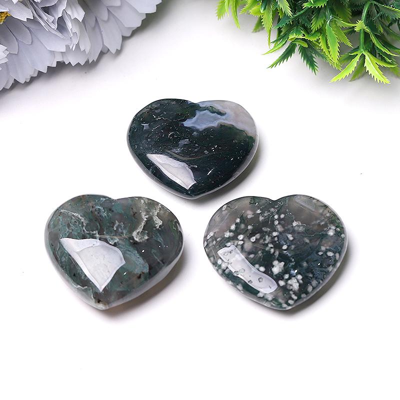 2" Moss Agate Heart Crystal Carvings Best Crystal Wholesalers