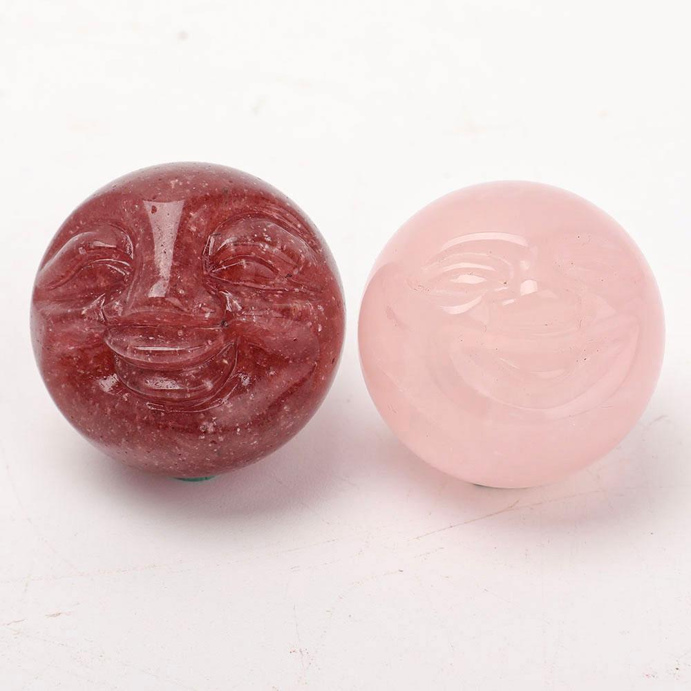 Rose Quartz Strawberry Carving Smile Face