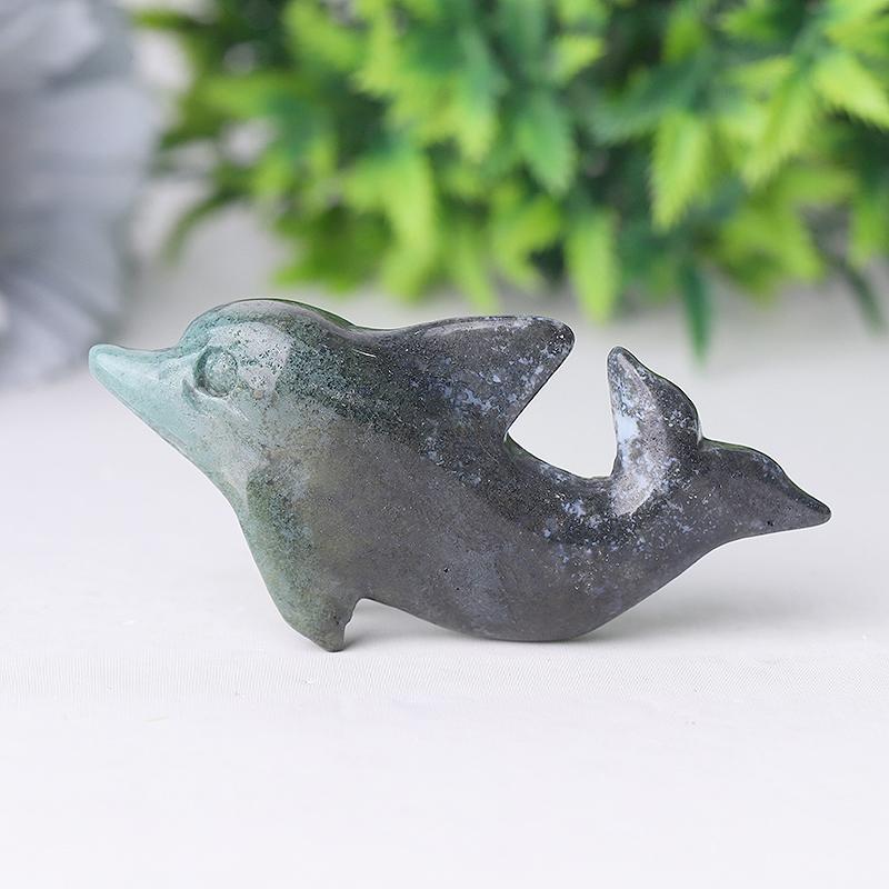 2.5" Moss Agate Dolphin Crystal Carvings Animal Bulk Best Crystal Wholesalers