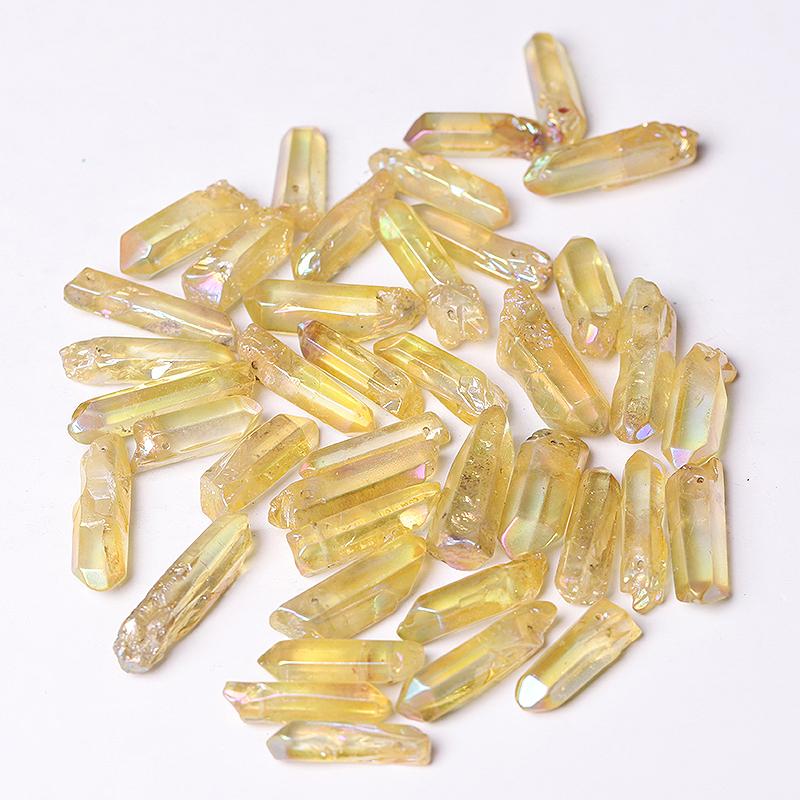 Drilled Yellow Aura Quartz Crystal Points Raw Rough Clear Rock Quartz Sticks