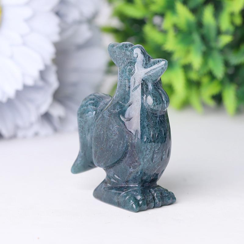 2" Moss Agate Rooster Crystal Carvings Animal Bulk Best Crystal Wholesalers