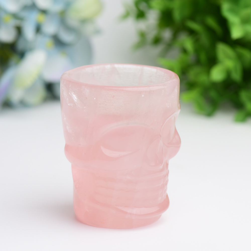 2.8" Rose Quartz Cup with Skull Carving Decor for Bulk WholesaleBest Crystal Wholesalers