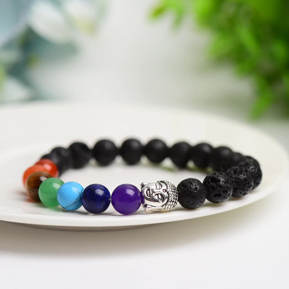 Natural Healing 7 Chackra Beads with Carved Buddha Bracelet for Sale in Bulk